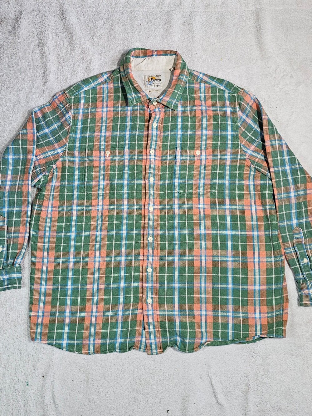 Faherty Green & Orange Plaid Button-Down Shirt Size 2XL